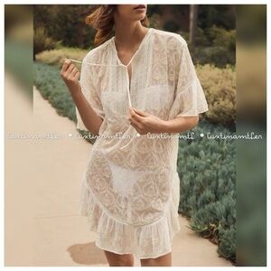 By Anthropologie The Deco Tunic Swim Coverup cream size XL